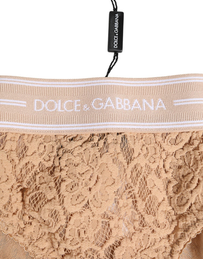 Dolce & Gabbana Beige Lace Brasiliano Briefs Logo Waistband Underwear
