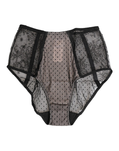 Dolce & Gabbana Black Sheer Polka Dot Lace High Waist Underwear