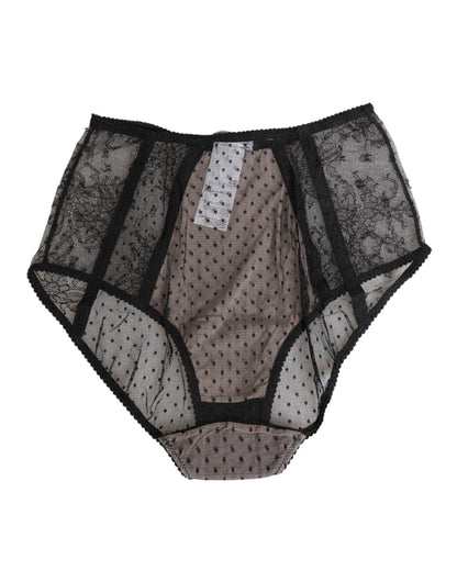 Dolce & Gabbana Black Sheer Polka Dot Lace High Waist Underwear