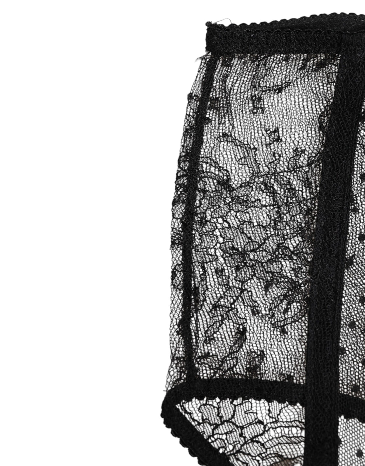 Dolce & Gabbana Black Sheer Polka Dot Lace High Waist Underwear