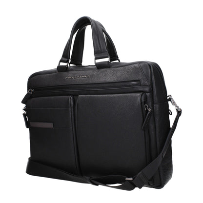 Piquadro Black Leather Business And Laptop Bags