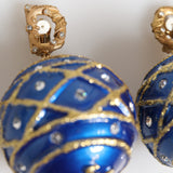Dolce & Gabbana Gold Brass Blue Christmas Ball Crystal Drop Clip On Earrings