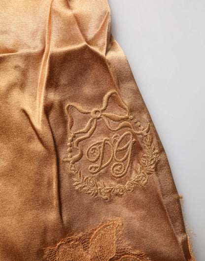 Dolce & Gabbana Brown Floral Lace Silk Satin Tank Lingerie Underwear