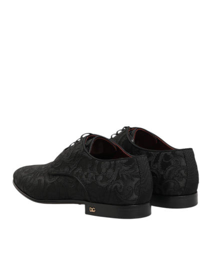 Dolce & Gabbana Black Brocade Lace Up Derby Men Dress Shoes