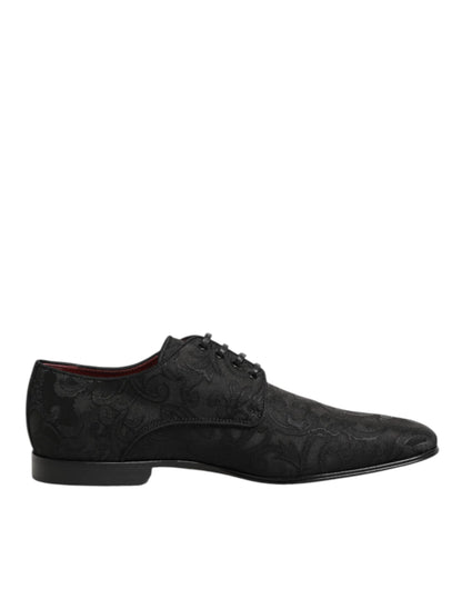 Dolce & Gabbana Black Brocade Lace Up Derby Men Dress Shoes