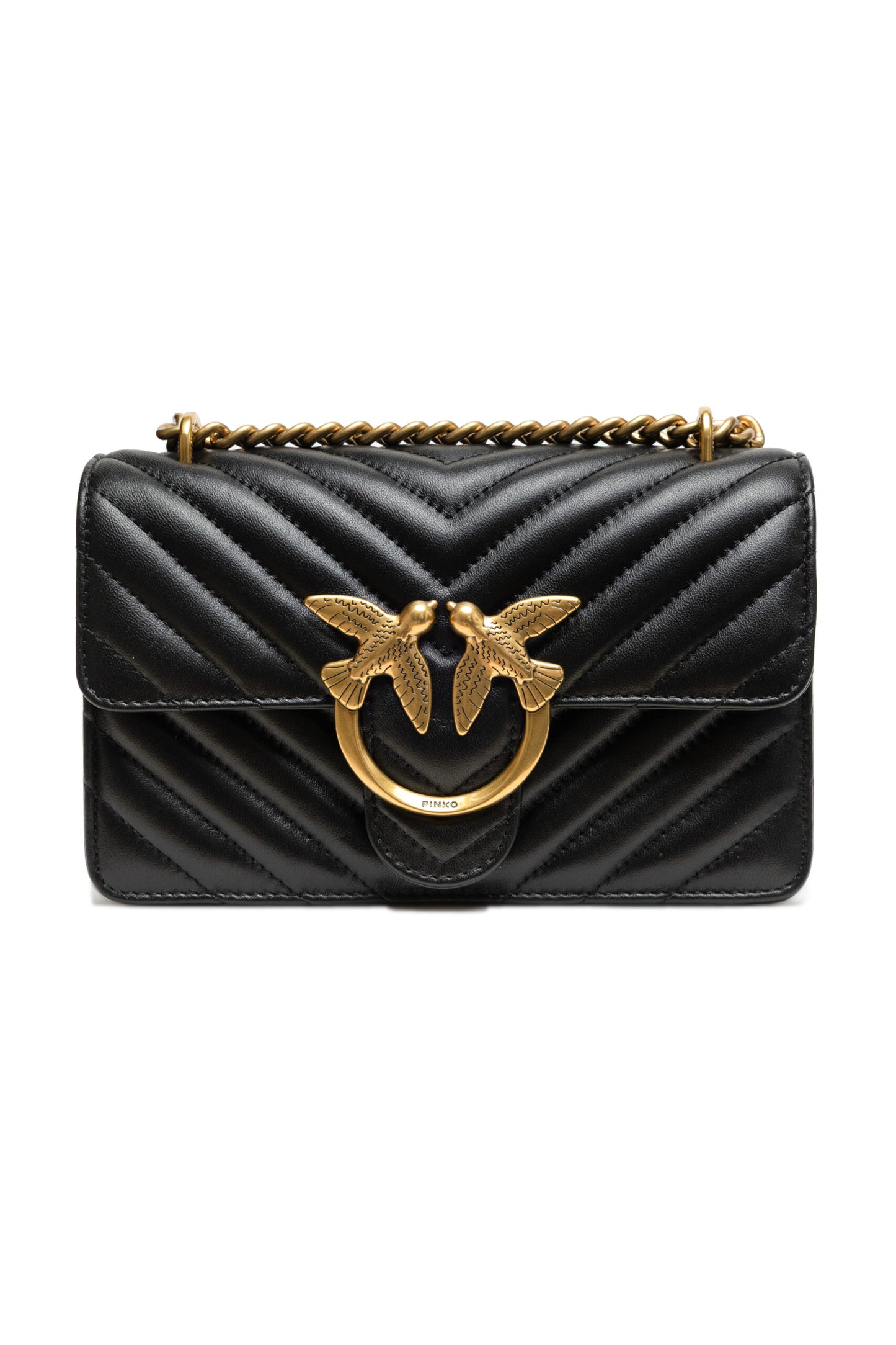PINKO Black Leather Love One Mini Shoulder Bag