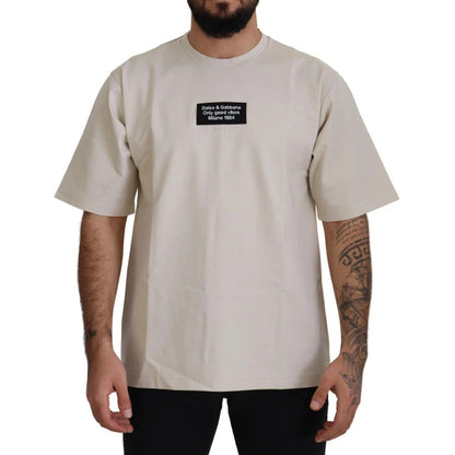 Dolce & Gabbana Ivory Cotton Ivory Printed Crewneck