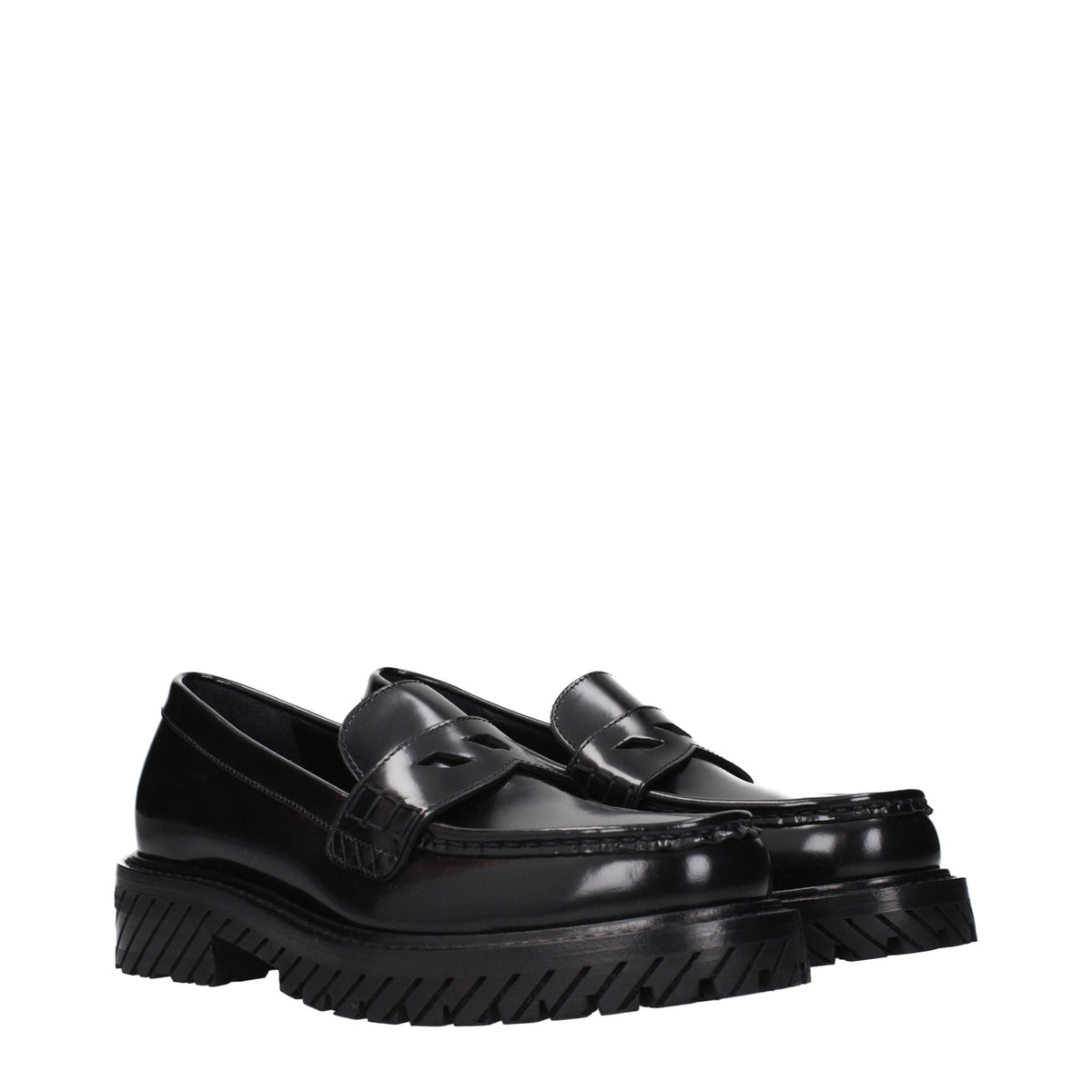 Off-White Black Leather Slip-On Loafers