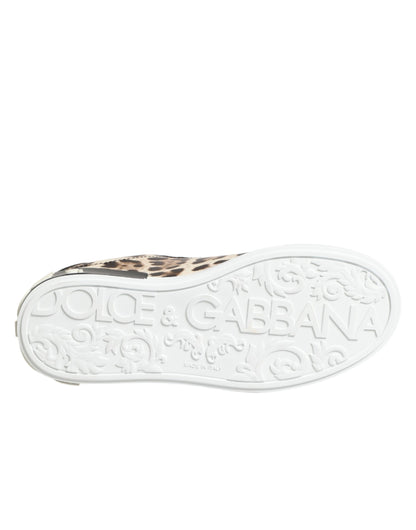Dolce & Gabbana Brown Leather Leopard Low Top Sneakers Shoes