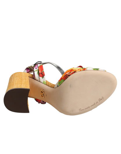 Dolce & Gabbana Multicolor Floral Crystal Embellished Sandals Shoes