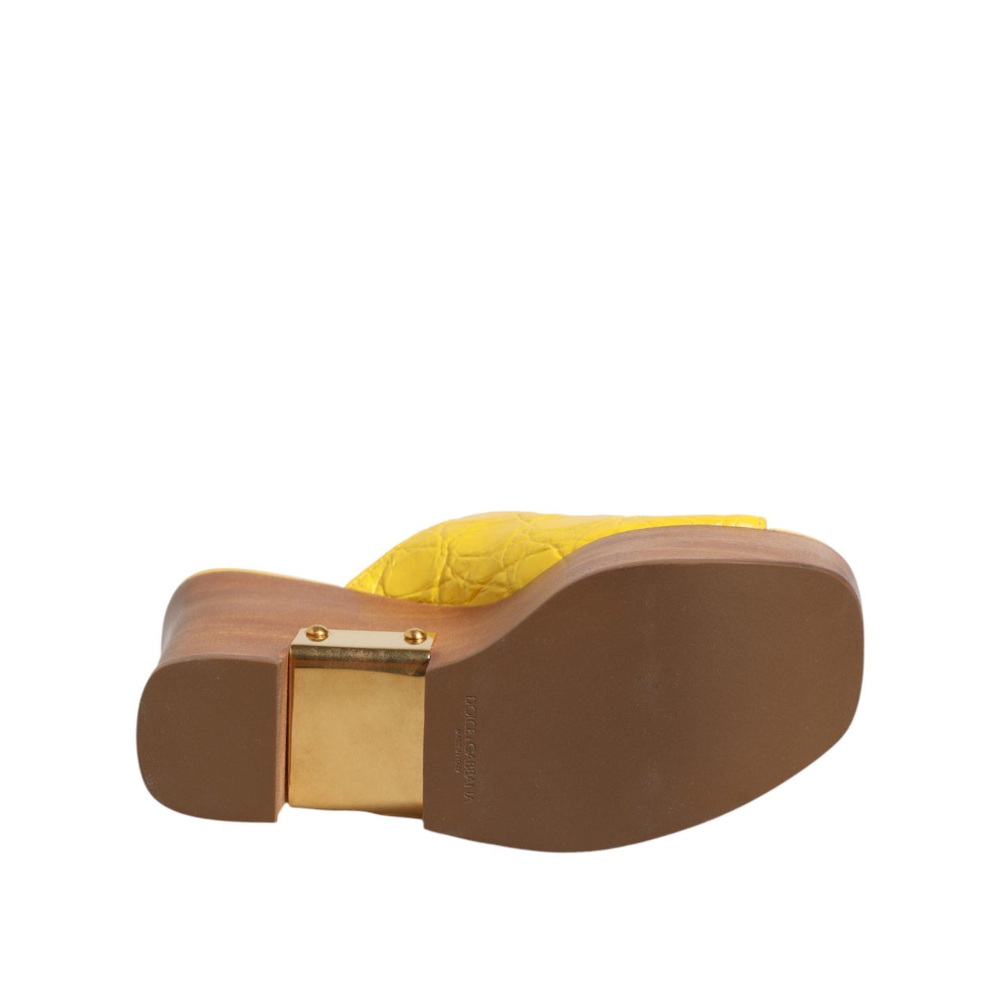 Dolce & Gabbana Yellow Leather Wood Mule Wedge Slides Shoes