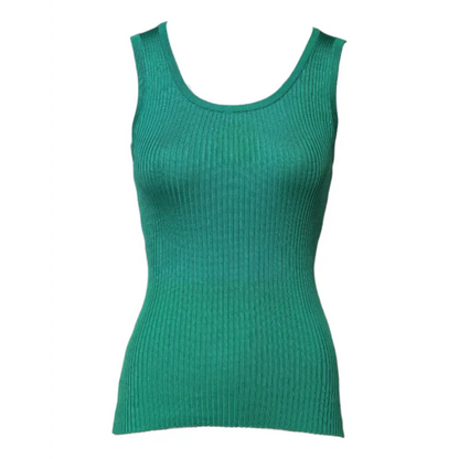 Dolce & Gabbana grøn ribbet silk sleeveless round neck top