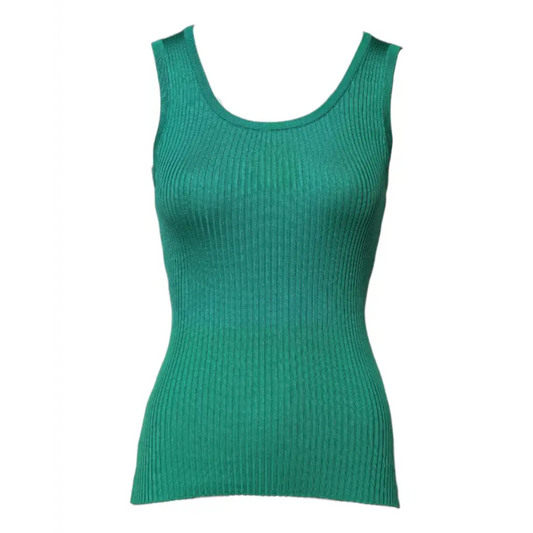 Dolce & Gabbana grøn ribbet silk sleeveless round neck top