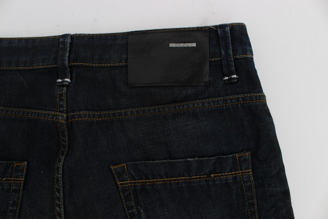 Acht Blå Bomuld Slim Straight Bukser & Jeans-Modeoutlet