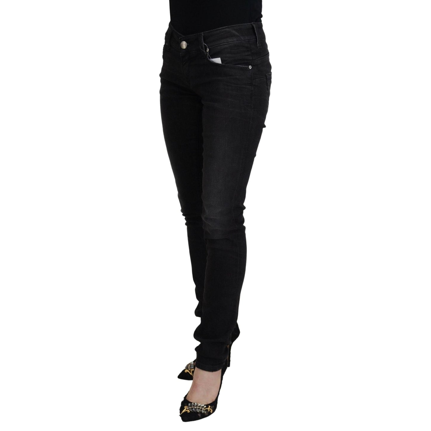 Acht Black Cotton Low Waist Slim Fit Women Casual Denim Jeans
