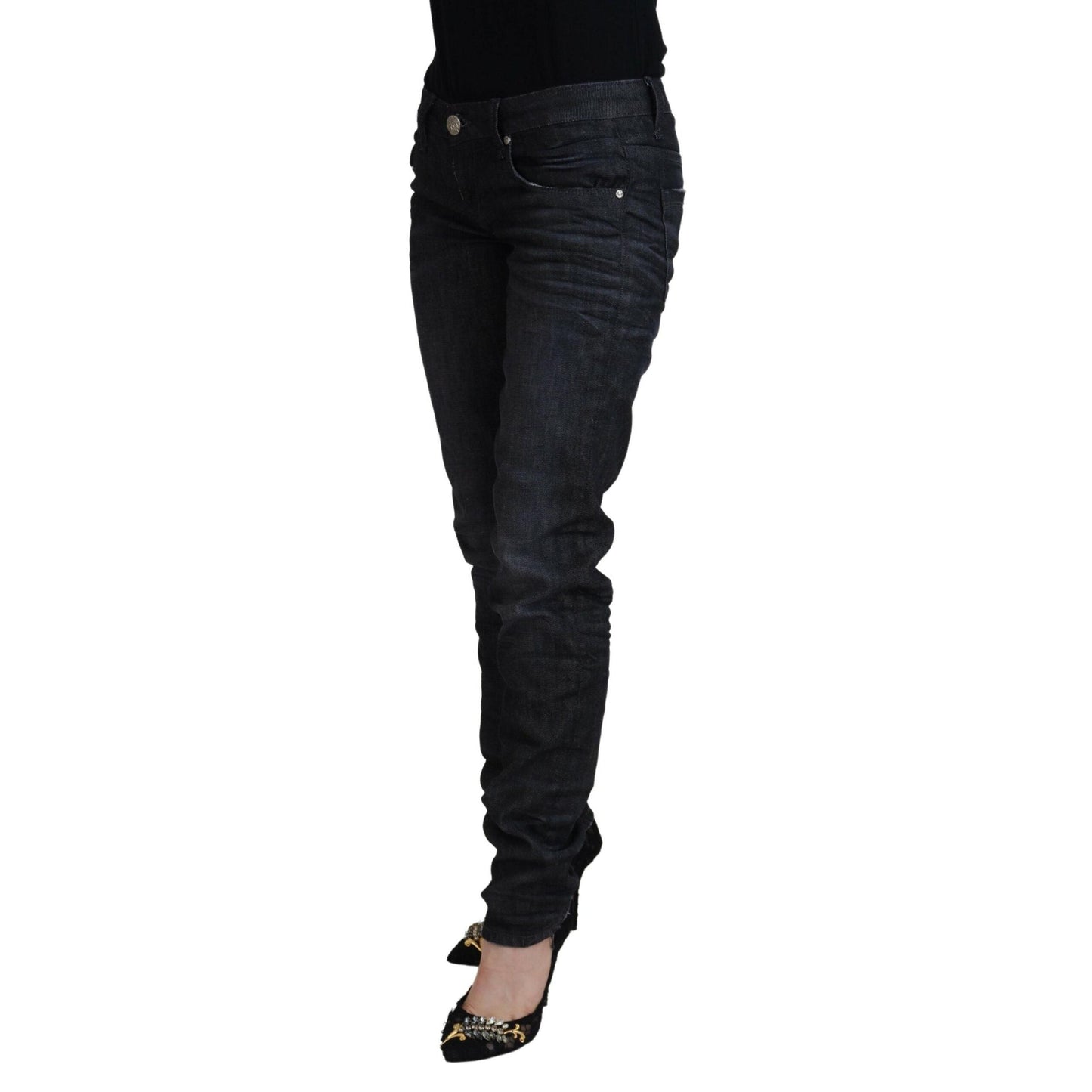 Acht Black Cotton Low Waist Slim Fit Women Casual Denim Jeans