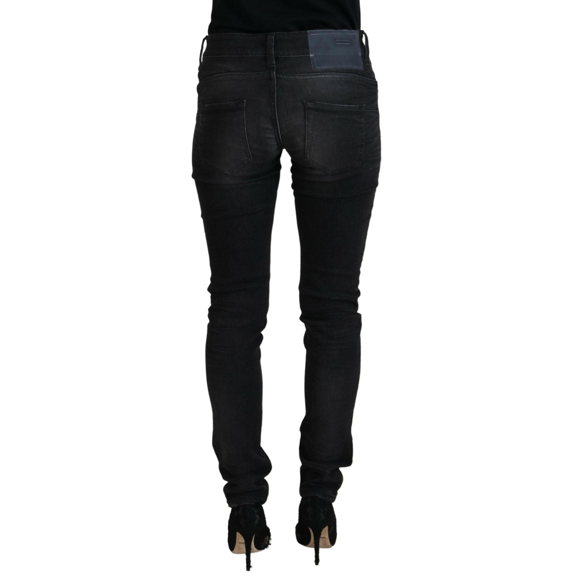 Acht Black Cotton Low Waist Slim Fit Women Casual Denim Jeans