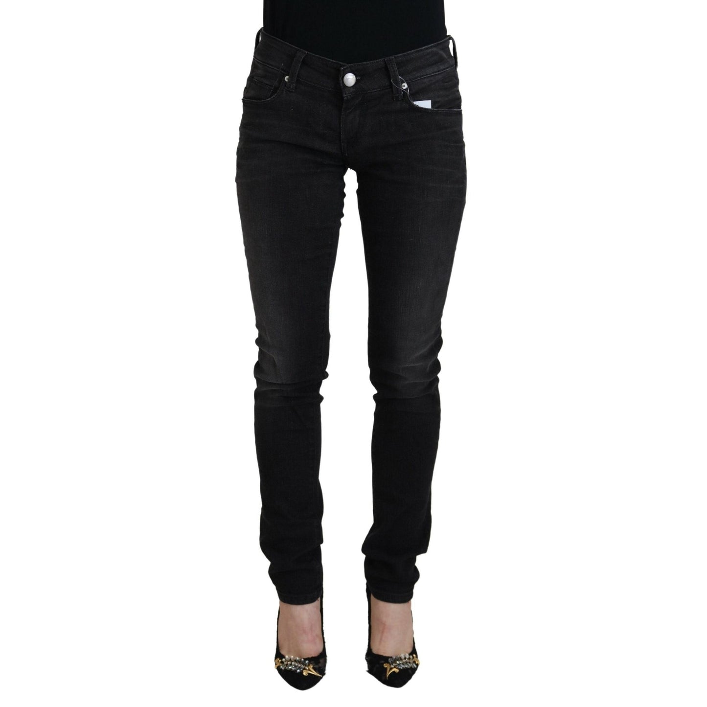 Acht Black Cotton Low Waist Slim Fit Women Casual Denim Jeans