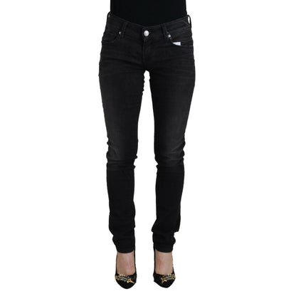 Acht Black Cotton Low Waist Slim Fit Women Casual Denim Jeans
