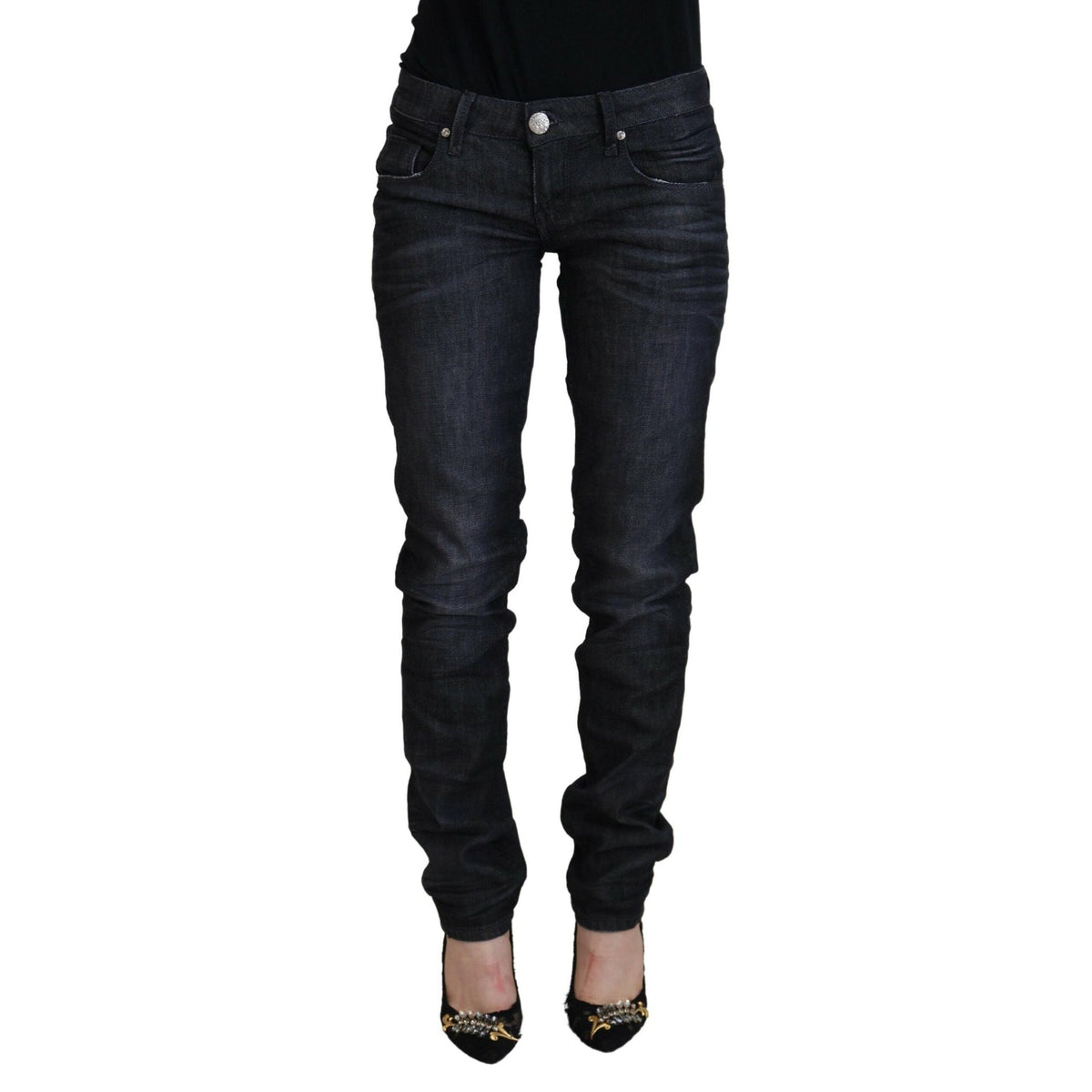 Acht Black Cotton Low Waist Slim Fit Women Casual Denim Jeans