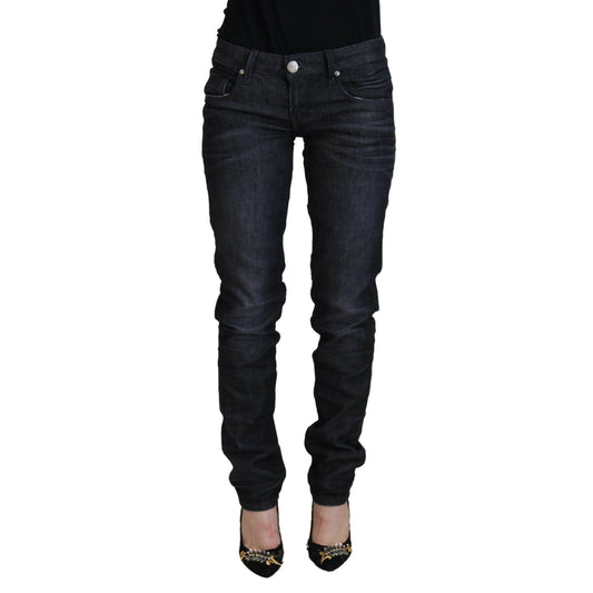 Acht Black Cotton Low Waist Slim Fit Women Casual Denim Jeans