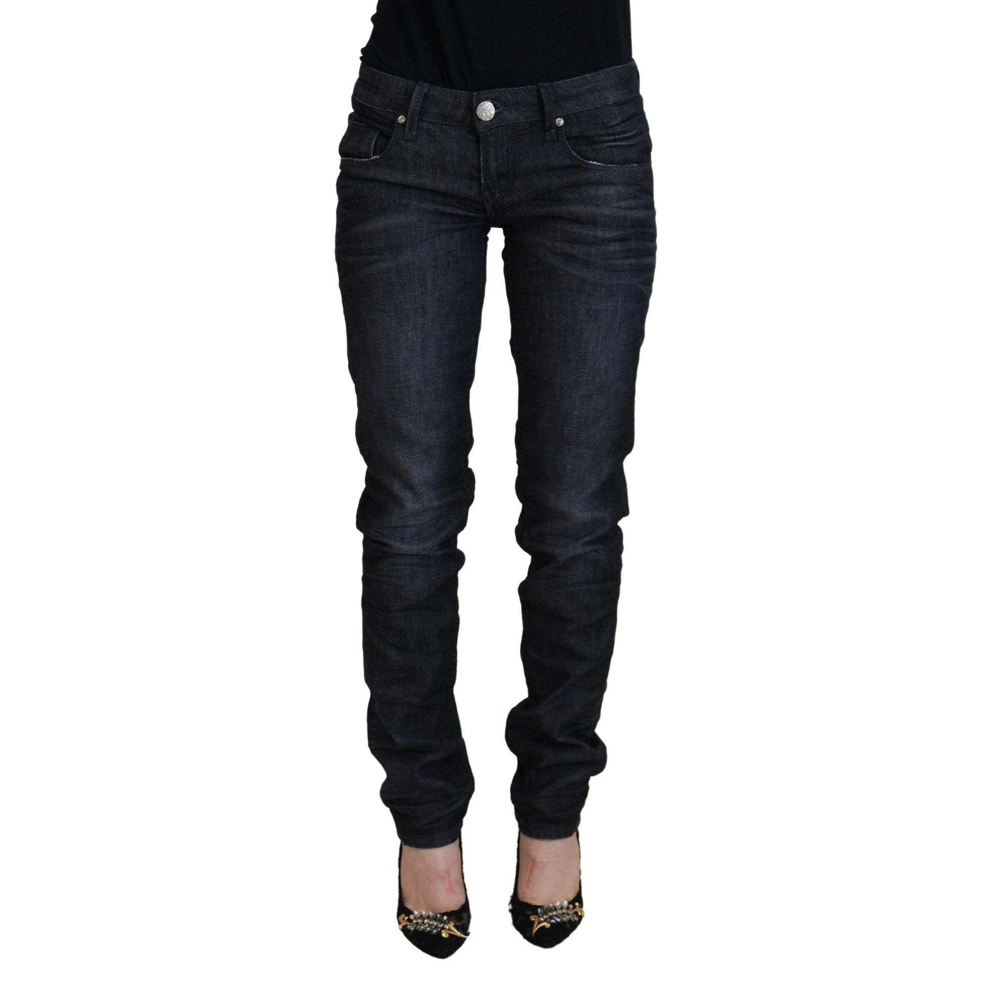 Acht Black Cotton Low Waist Slim Fit Women Casual Denim Jeans