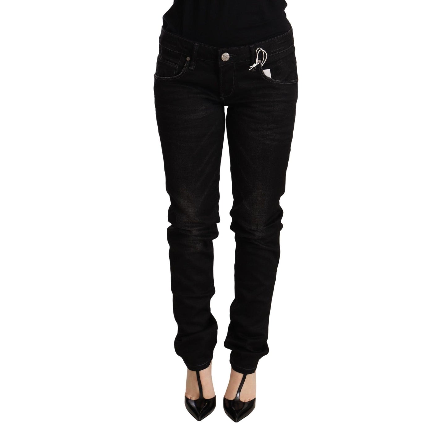 Acht Black Low Waist Skinny Denim Cotton Trouser