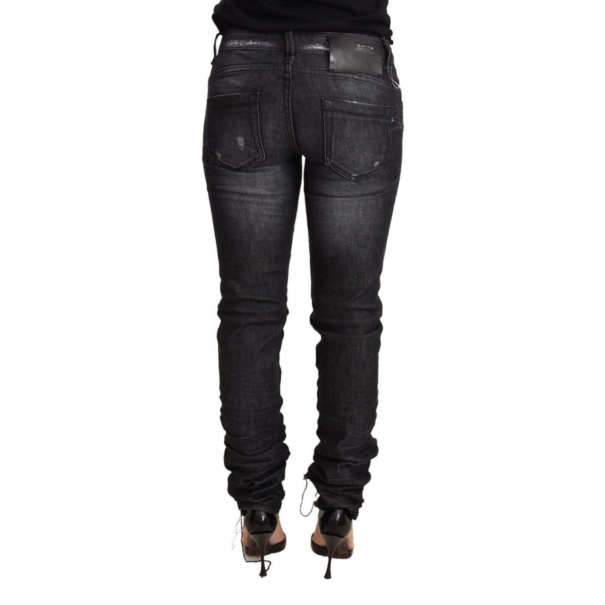Acht Black Washed Cotton Low Waist Skinny Denim Trouser Jeans