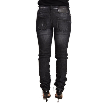 Acht Black Washed Cotton Low Waist Skinny Denim Trouser Jeans