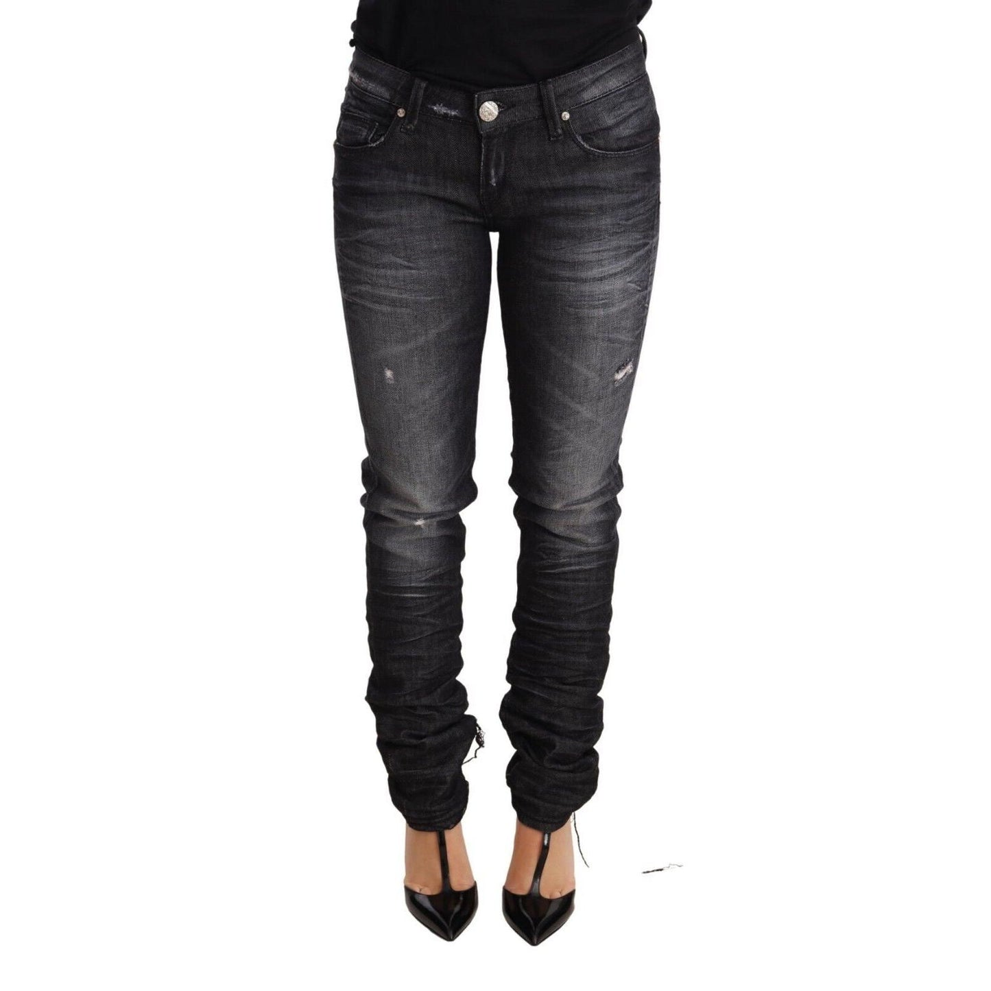 Acht Black Washed Cotton Low Waist Skinny Denim Trouser Jeans