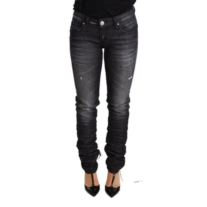 Acht Black Washed Cotton Low Waist Skinny Denim Trouser Jeans