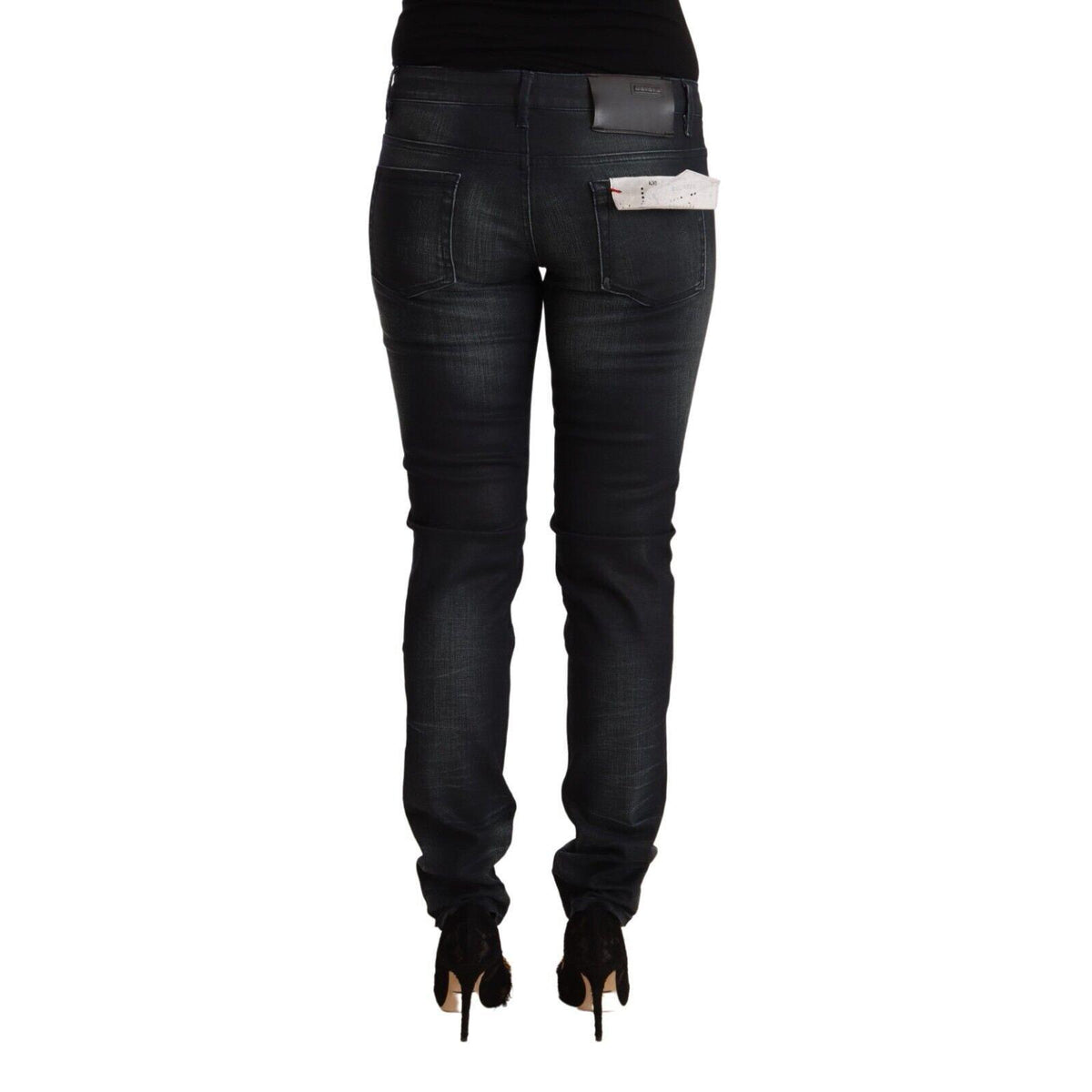 Acht Black Washed Cotton Low Waist Slim Fit Denim Jeans