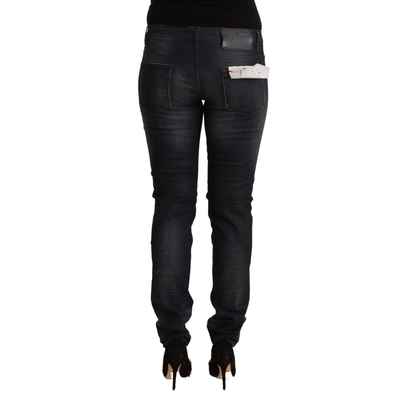 Acht Black Washed Cotton Low Waist Slim Fit Denim Jeans