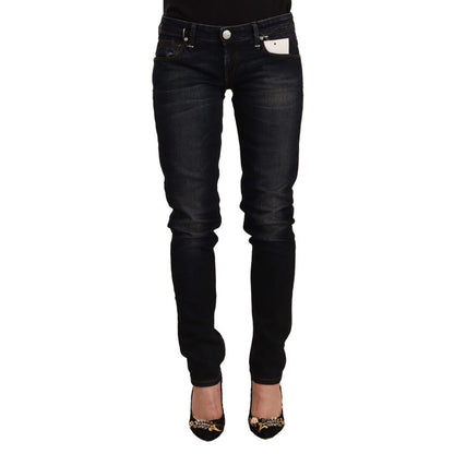 Acht Black Washed Cotton Low Waist Slim Fit Denim Jeans