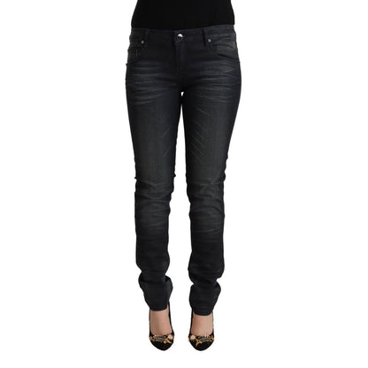 Acht Black Washed Cotton Low Waist Slim Fit Denim Jeans