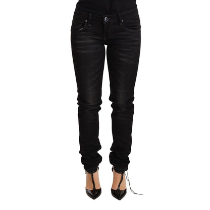 Acht Black Washed Cotton Slim Fit Denim Low Waist Trouser Jeans