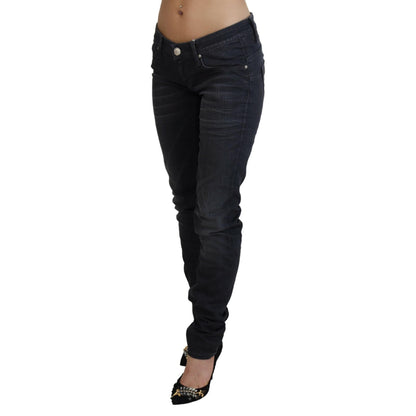 Acht Black Washed Low Waist Slim Fit Cotton Denim Jeans