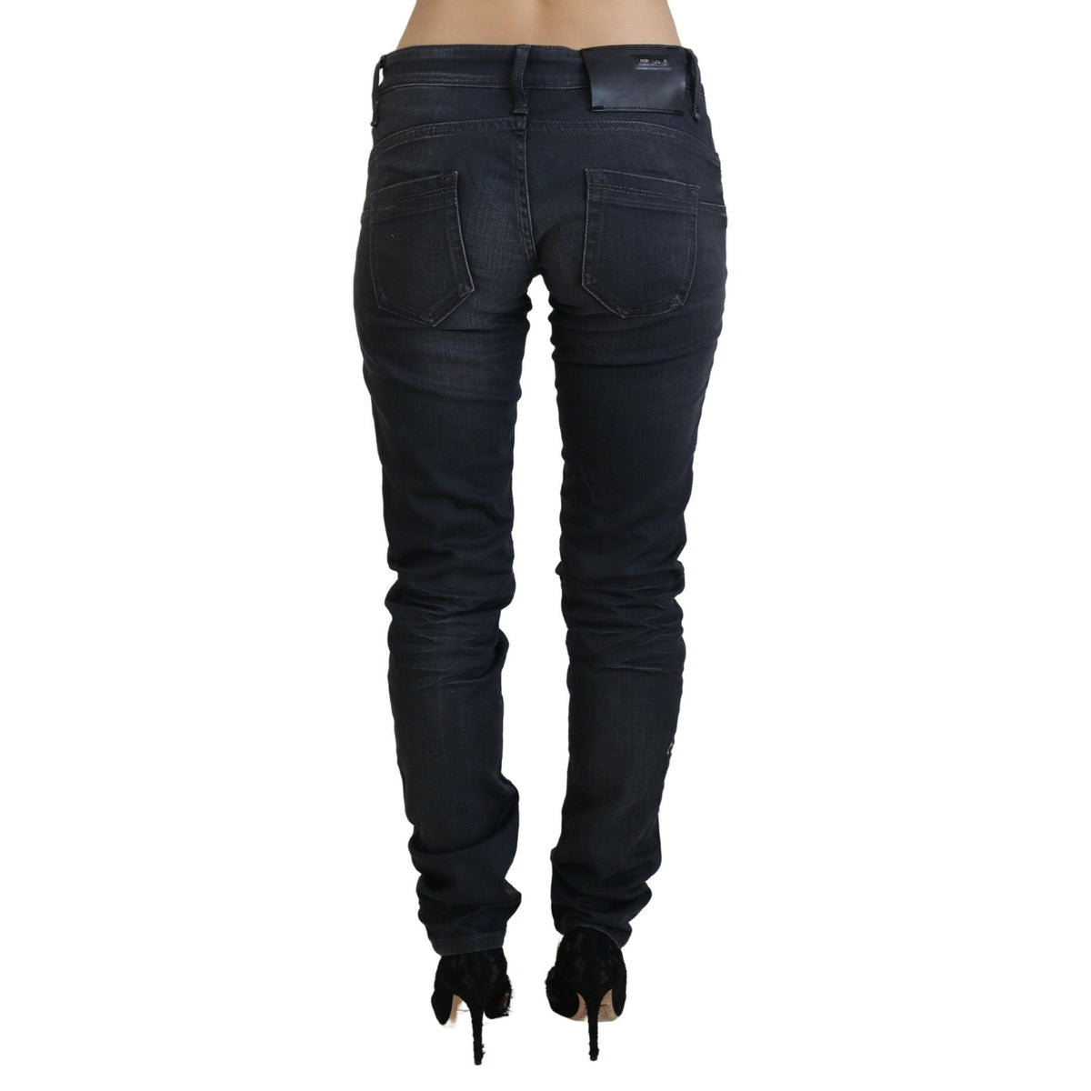 Acht Black Washed Low Waist Slim Fit Cotton Denim Jeans