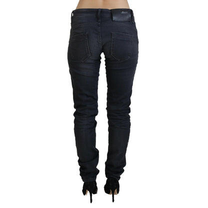 Acht Black Washed Low Waist Slim Fit Cotton Denim Jeans