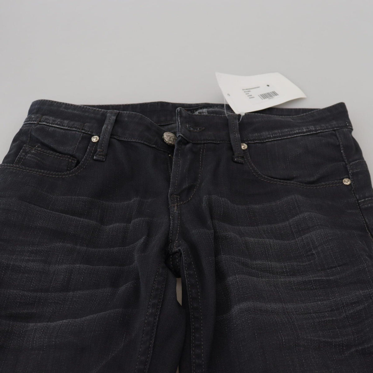 Acht Black Washed Low Waist Slim Fit Cotton Denim Jeans