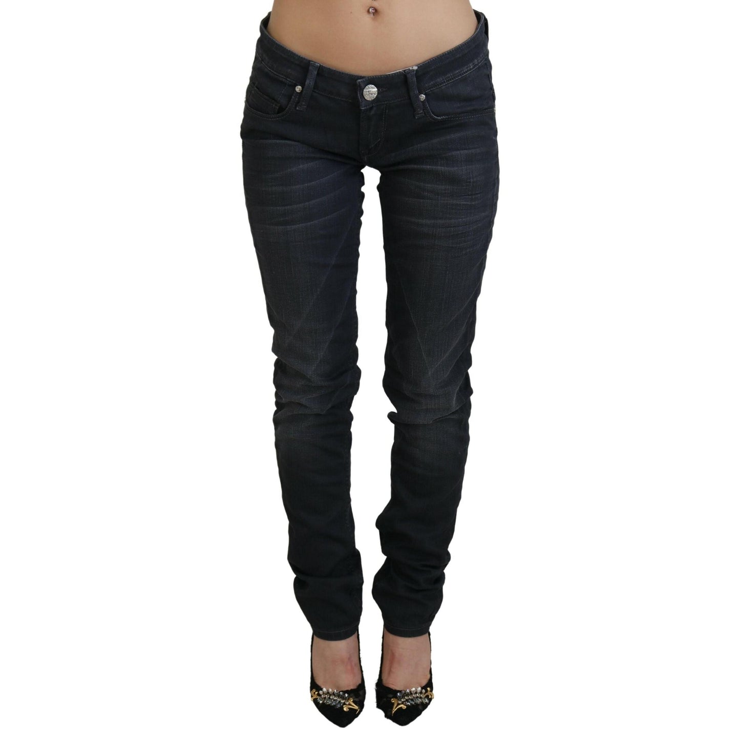 Acht Black Washed Low Waist Slim Fit Cotton Denim Jeans