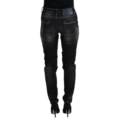 Acht Black Washed Mid Waist Tapered Women Casual Denim Jeans