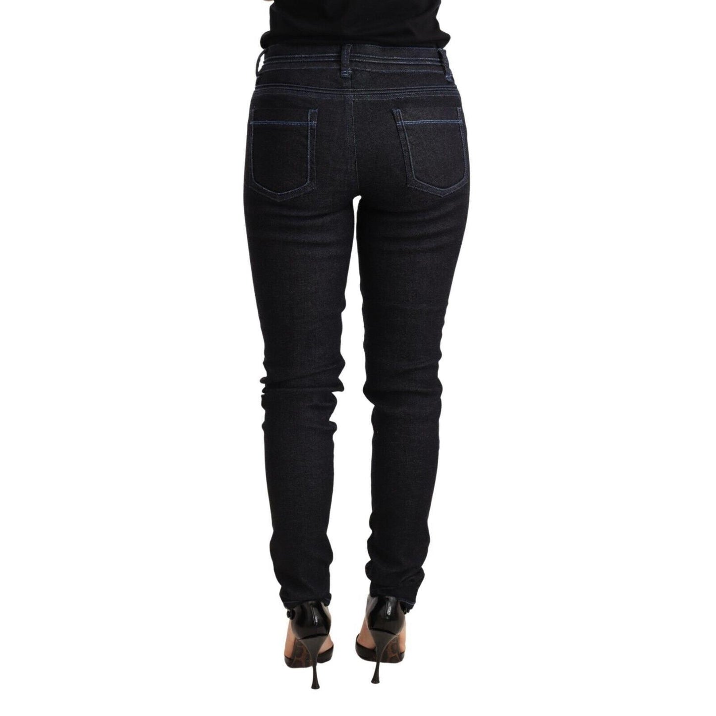 Acht Blue Cotton Low Waist Slim Fit Denim Women Trouser Jeans
