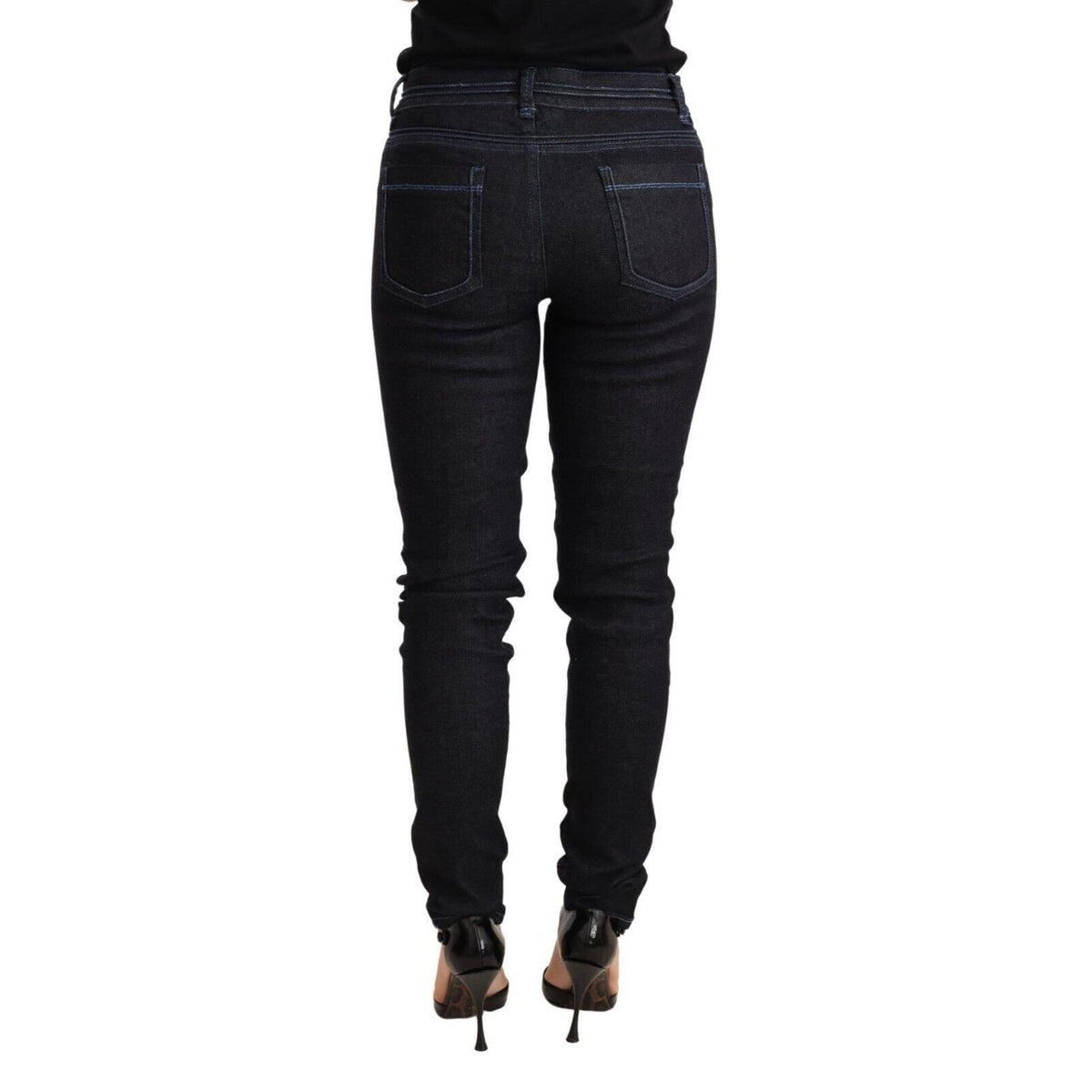 Acht Blue Cotton Low Waist Slim Fit Denim Women Trouser Jeans
