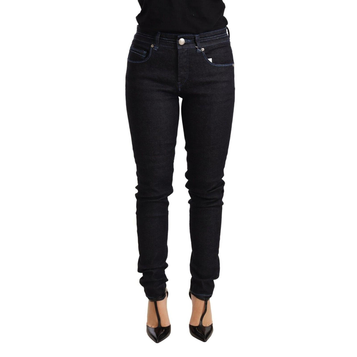 Acht Blue Cotton Low Waist Slim Fit Denim Women Trouser Jeans
