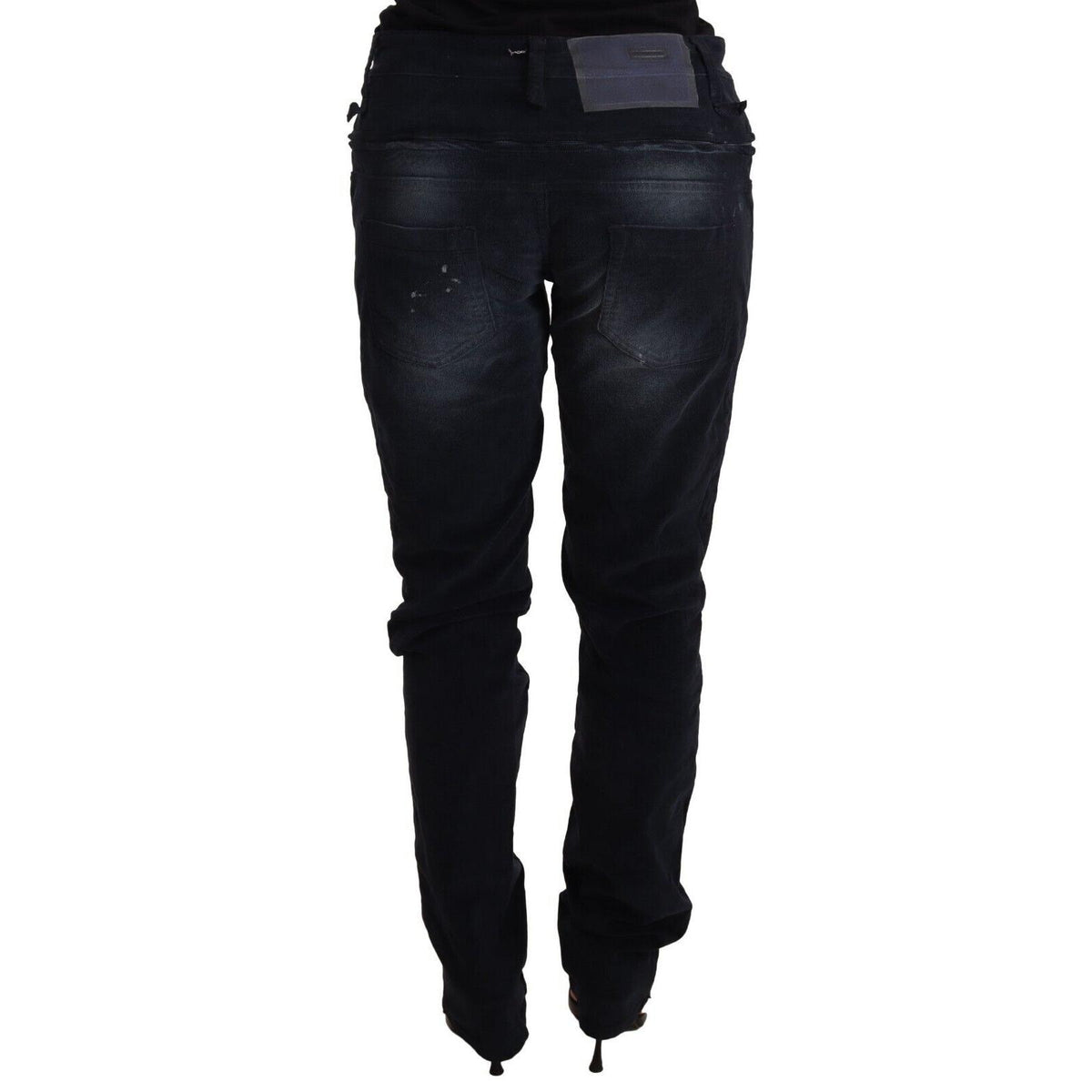 Acht Blue Washed Cotton Denim Low Waist Loose Fit Trousers Jeans