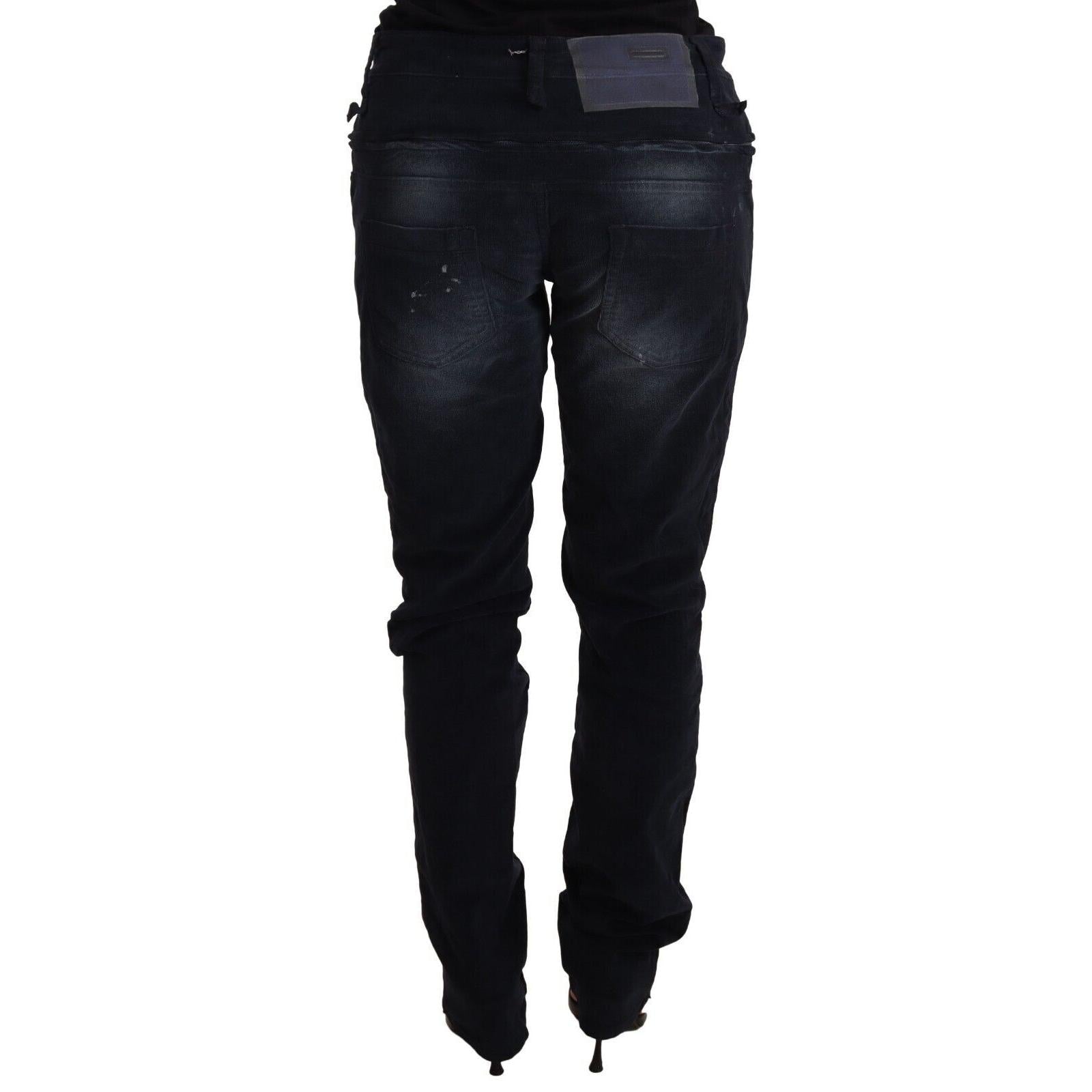 Acht Blue Washed Cotton Denim Low Waist Loose Fit Trousers Jeans