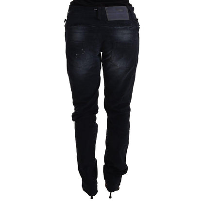 Acht Blue Washed Cotton Denim Low Waist Loose Fit Trousers Jeans