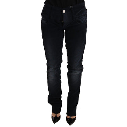 Acht Blue Washed Cotton Denim Low Waist Loose Fit Trousers Jeans