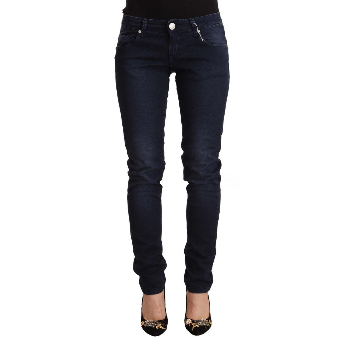 Acht Blue Washed Cotton Low Waist Slim Fit Denim Jeans